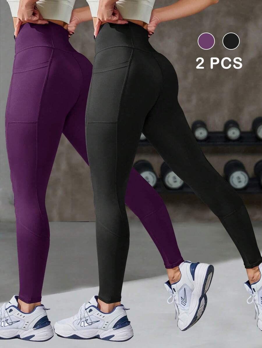 SHEIN Sport Studio Women Solid Color Daily Casual Sports Leggings