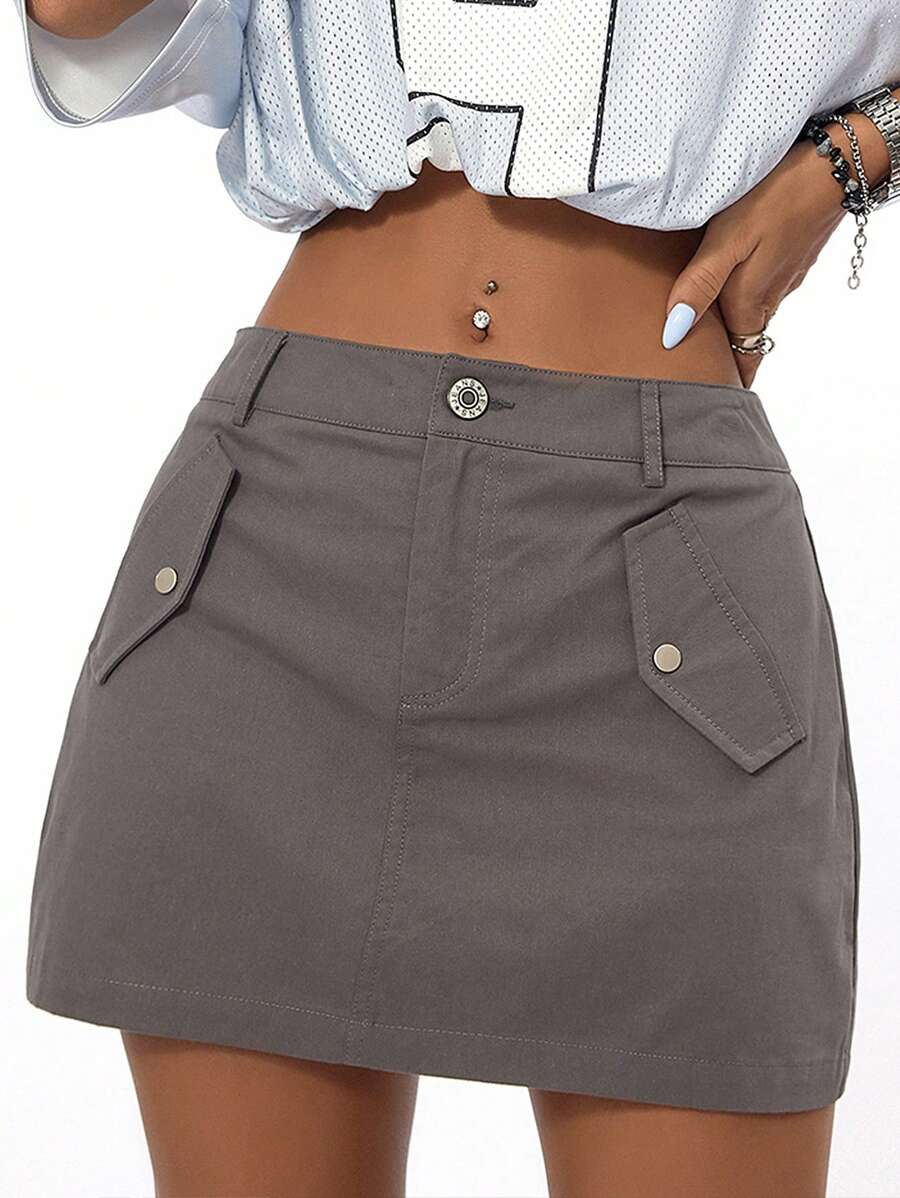 SHEIN EZwear Solid Color Casual Woven Skirt
