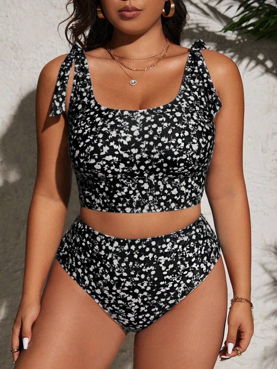 Swim Lushoire Plus Size Letni plażowy strój kąpielowy z kwiatowym nadrukiem Zestaw tankini