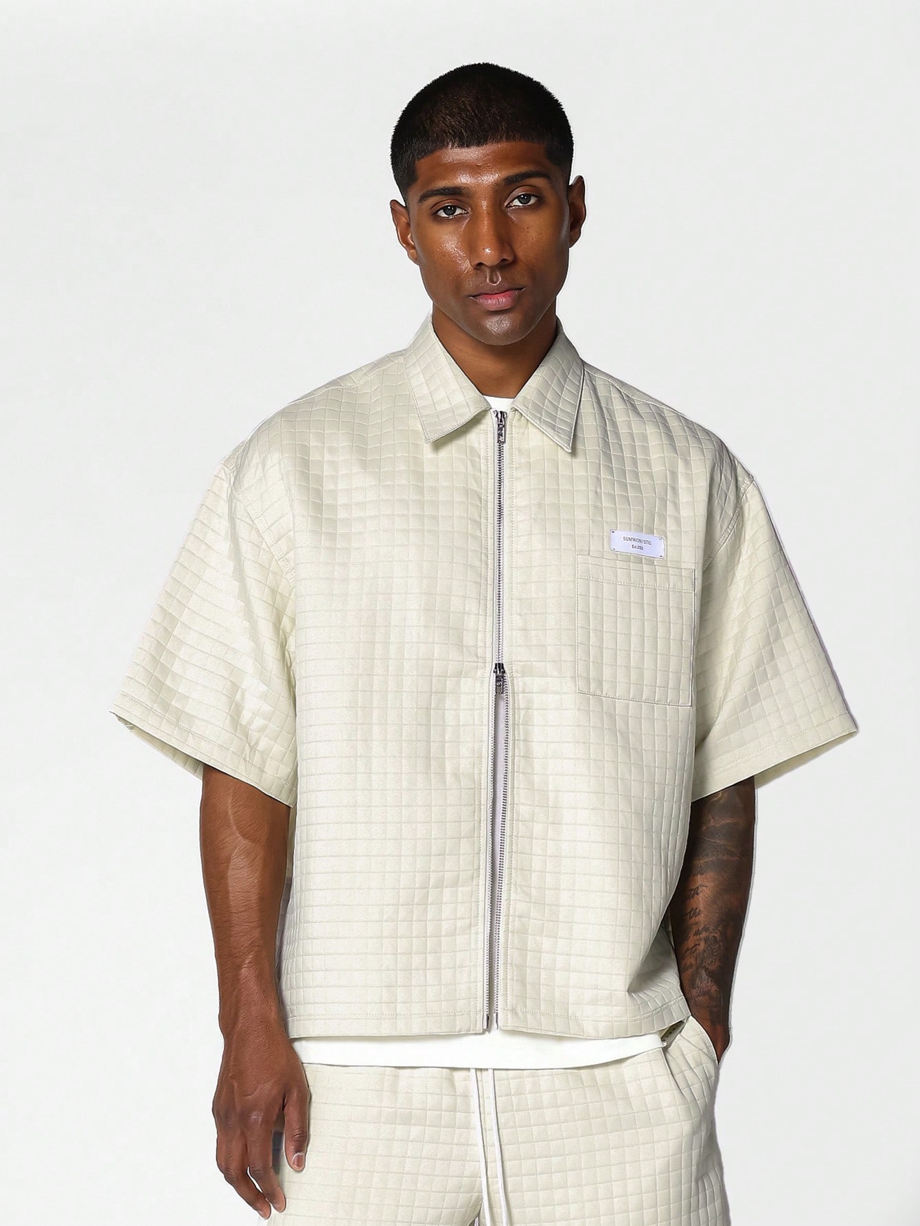 Boxy Fit Zip Through Shirt With Short 2 Piece Set｜Sumwon