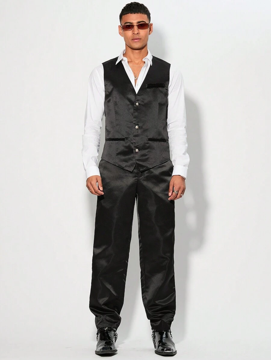 Manfinity VCAY Men Fashionable Woven Classic Vest For Suit, Versatile Style