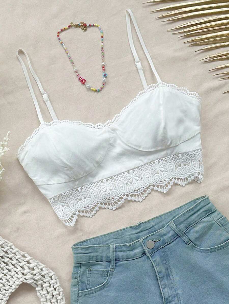 Soleia Women's Vacation Summer Romantic Casual Countryside Graduation Season Wedding Season Back To School Season Beach Holiday Party Lunch Garden Afternoon Tea Cute Lace Trim Cropped Tank Top