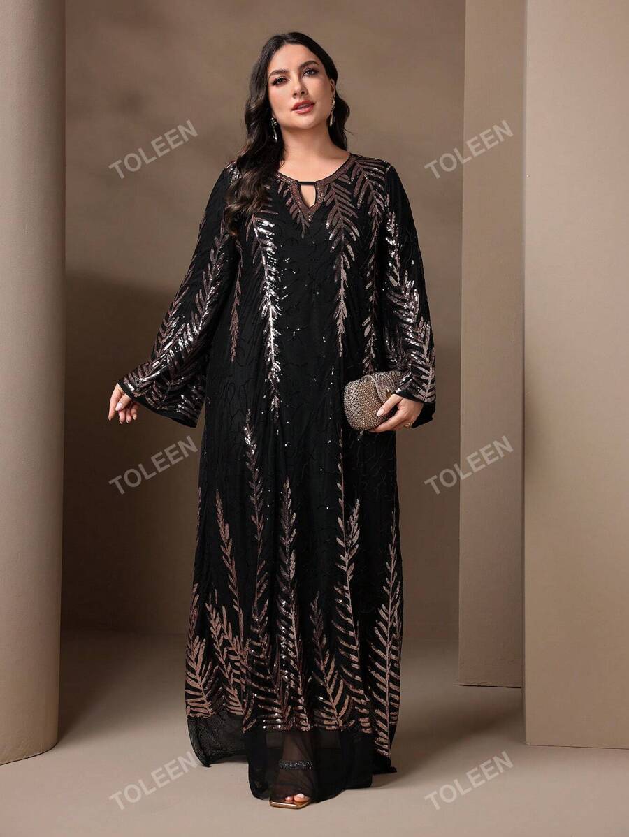 Vestido largo elegante y brillante de estilo árabe para mujeres de talla grande