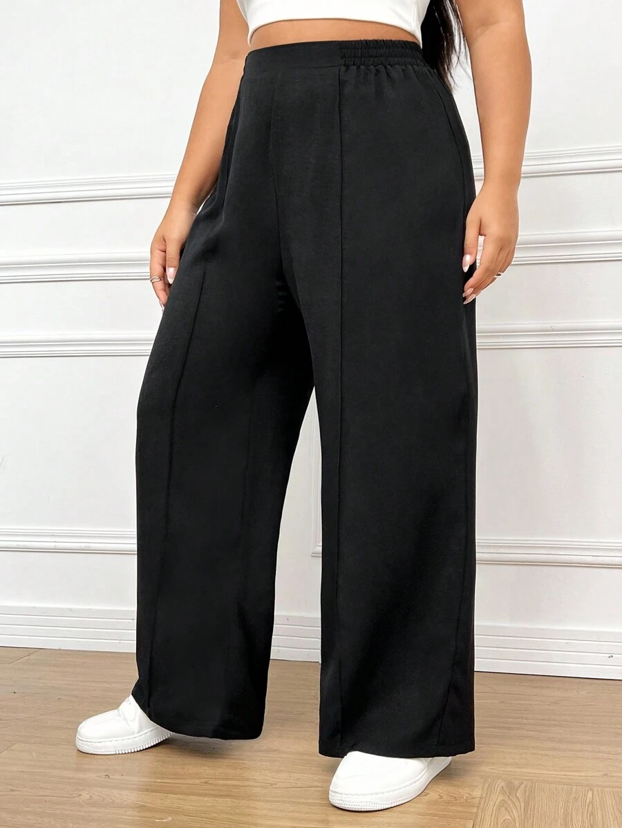 SHEIN EZwear بنطلون نسائي أنيق القياسات الكبيرة بلون أحادي مجعّد