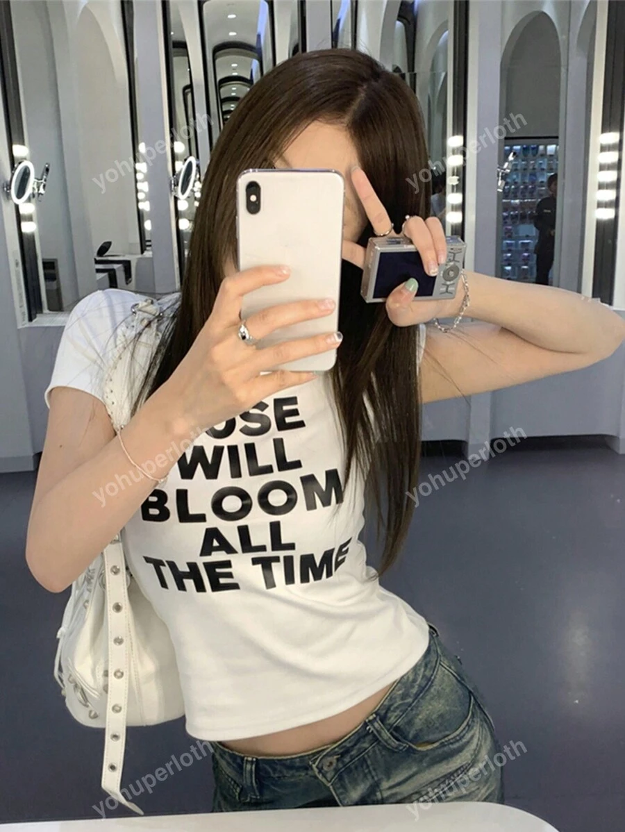 Retro American Letter Print Short Sleeve T-Shirt, Minimalist Design, Slim Fit Casual Top Suitable For Summer