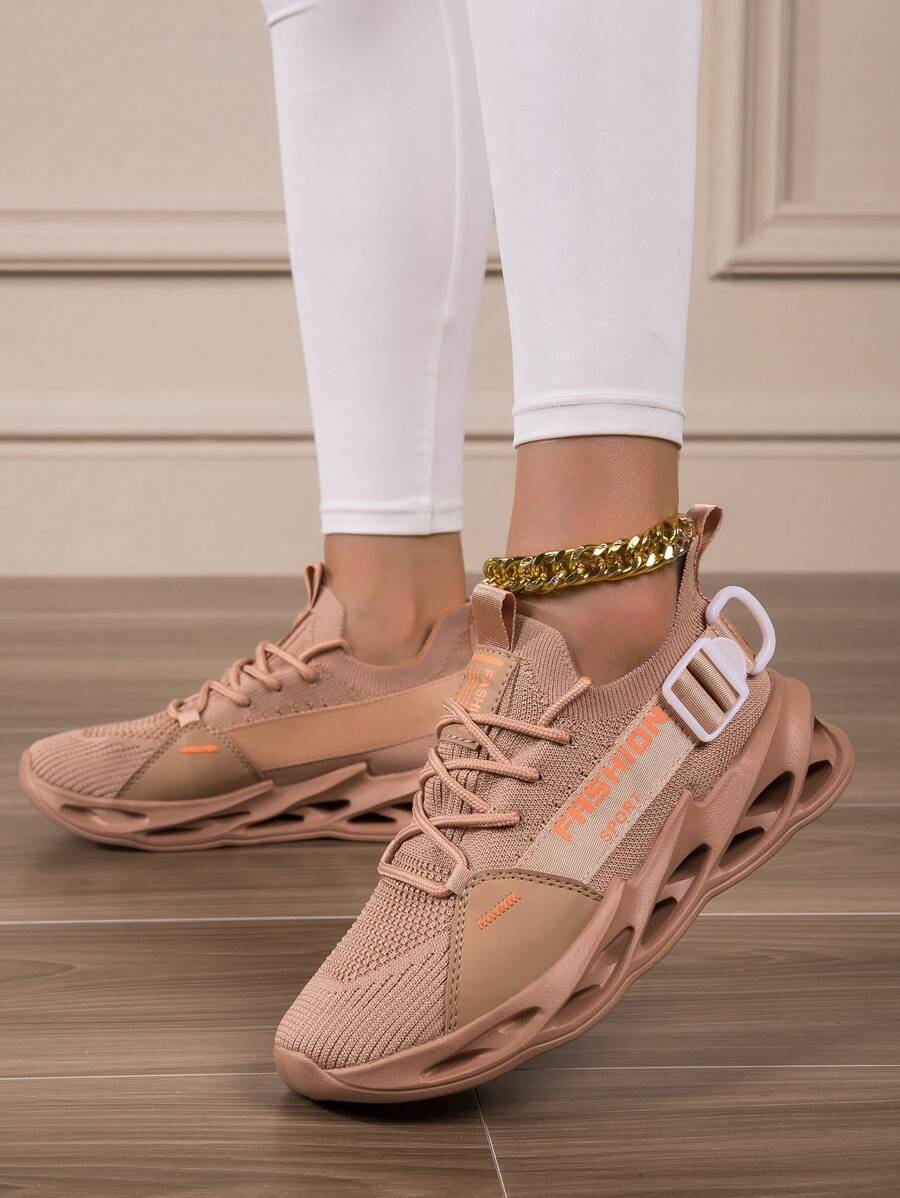 Women Blade Shape Running Shoes, Letter Pattern, Shock Absorption, Lightweight, Anti-Slip, Lace-Up Casual Sports Shoes Suitable For Daily Fitness & Exercise