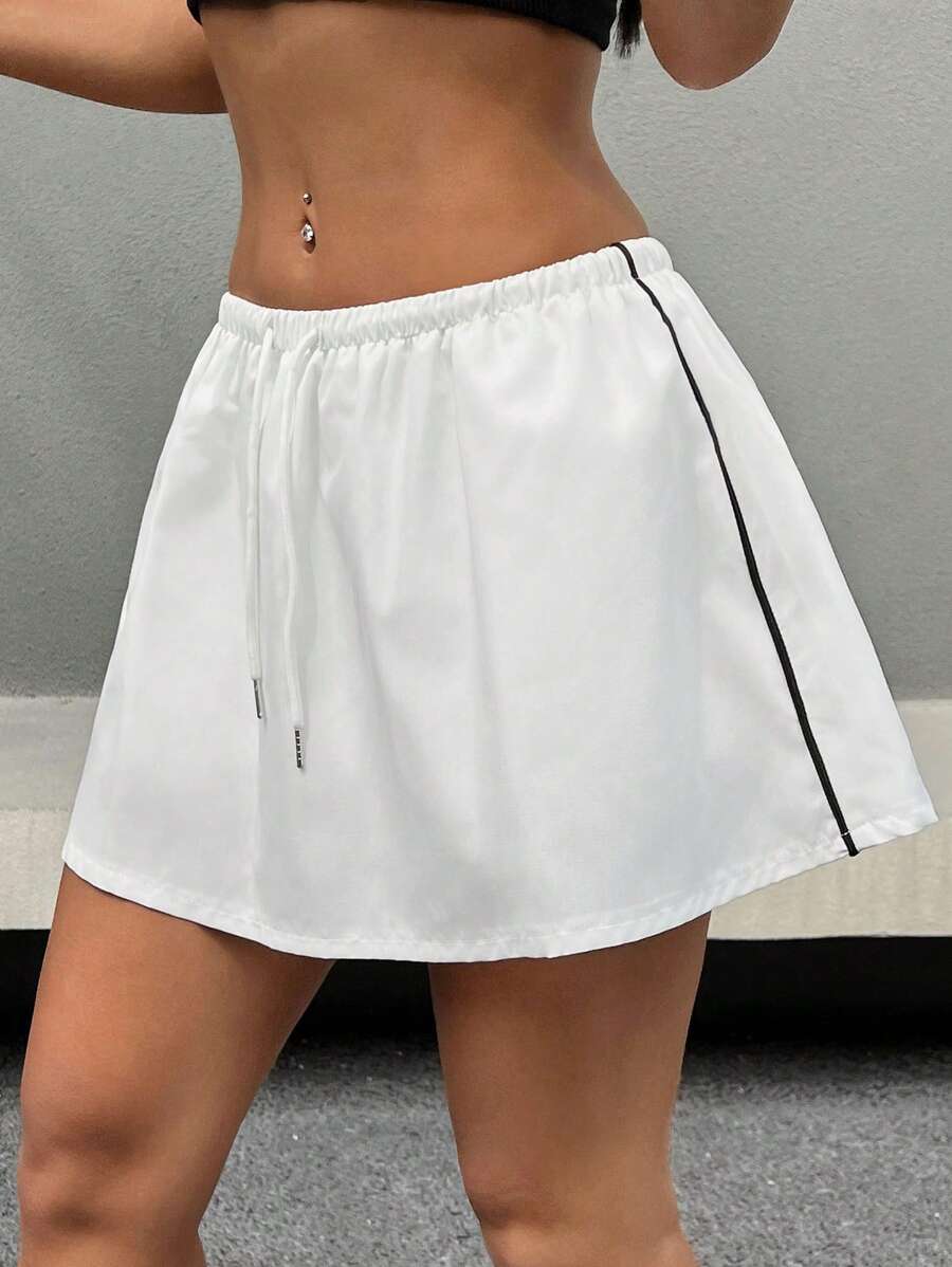 SHEIN EZwear Women Drawstring Side Striped Summer Casual Skirt