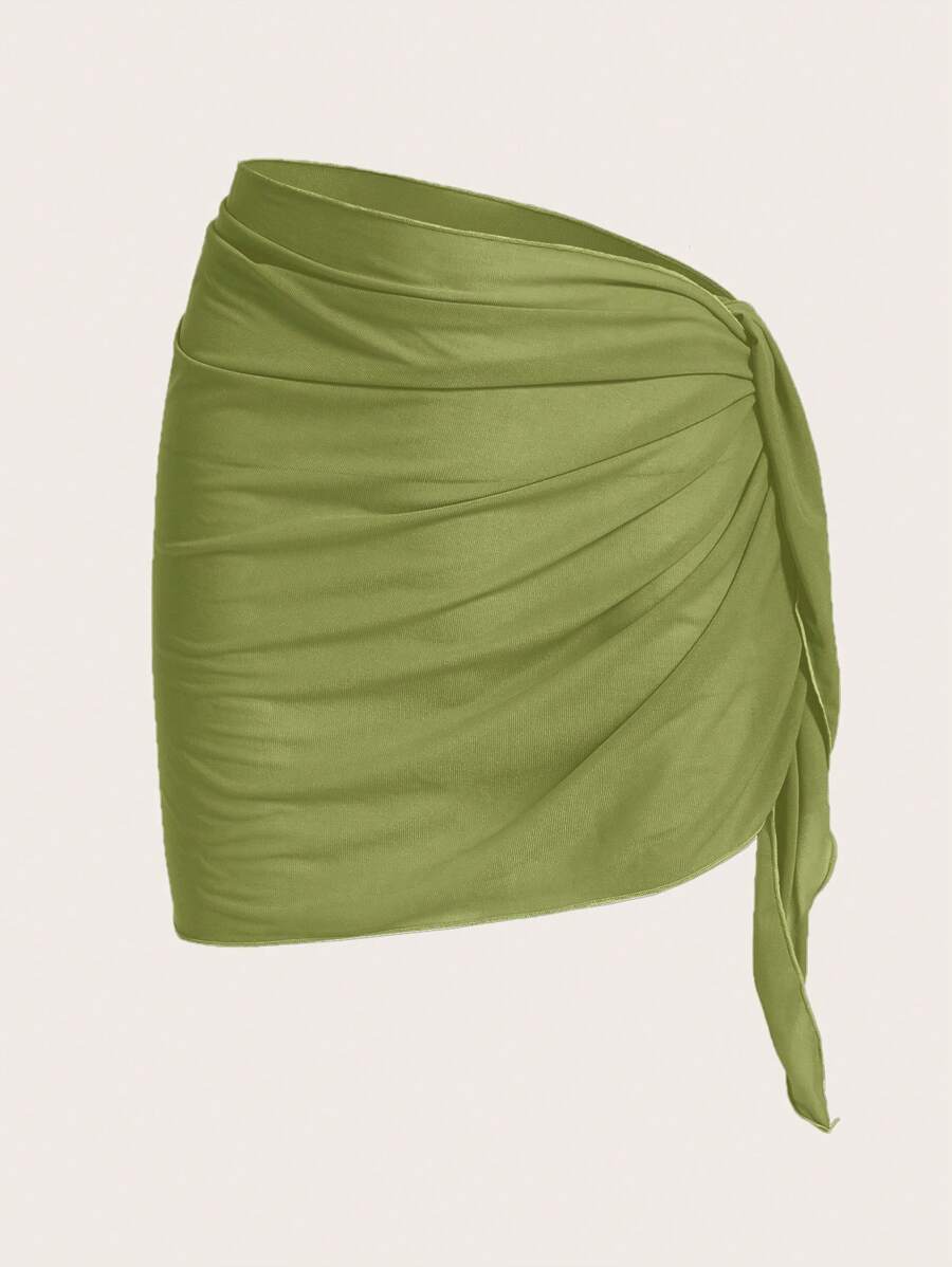 Swim Chiccia Ladies Solid Color Simple Pleated Cover Up,Summer Beach