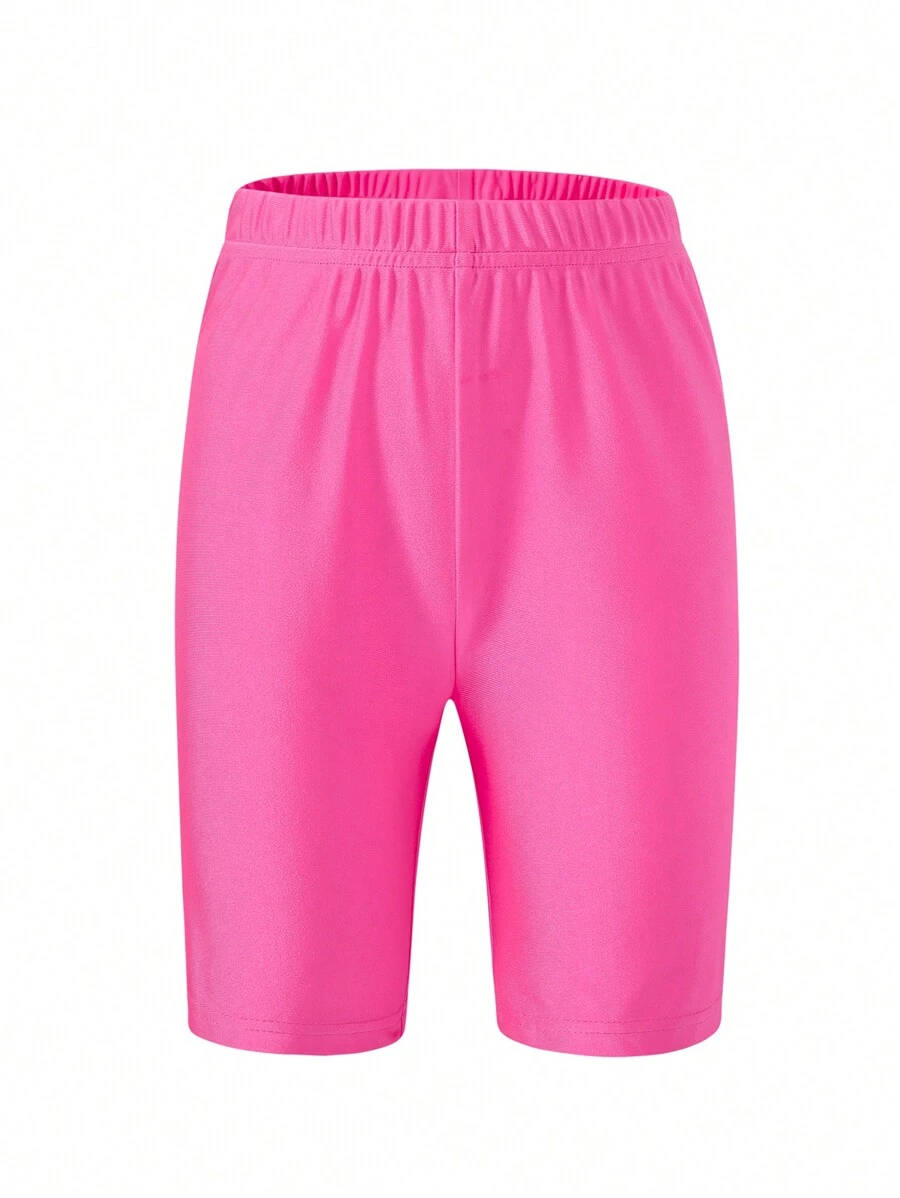 Shorts de Motociclista Casuais Rosa para Meninas Pré-Adolescentes com Design Justo