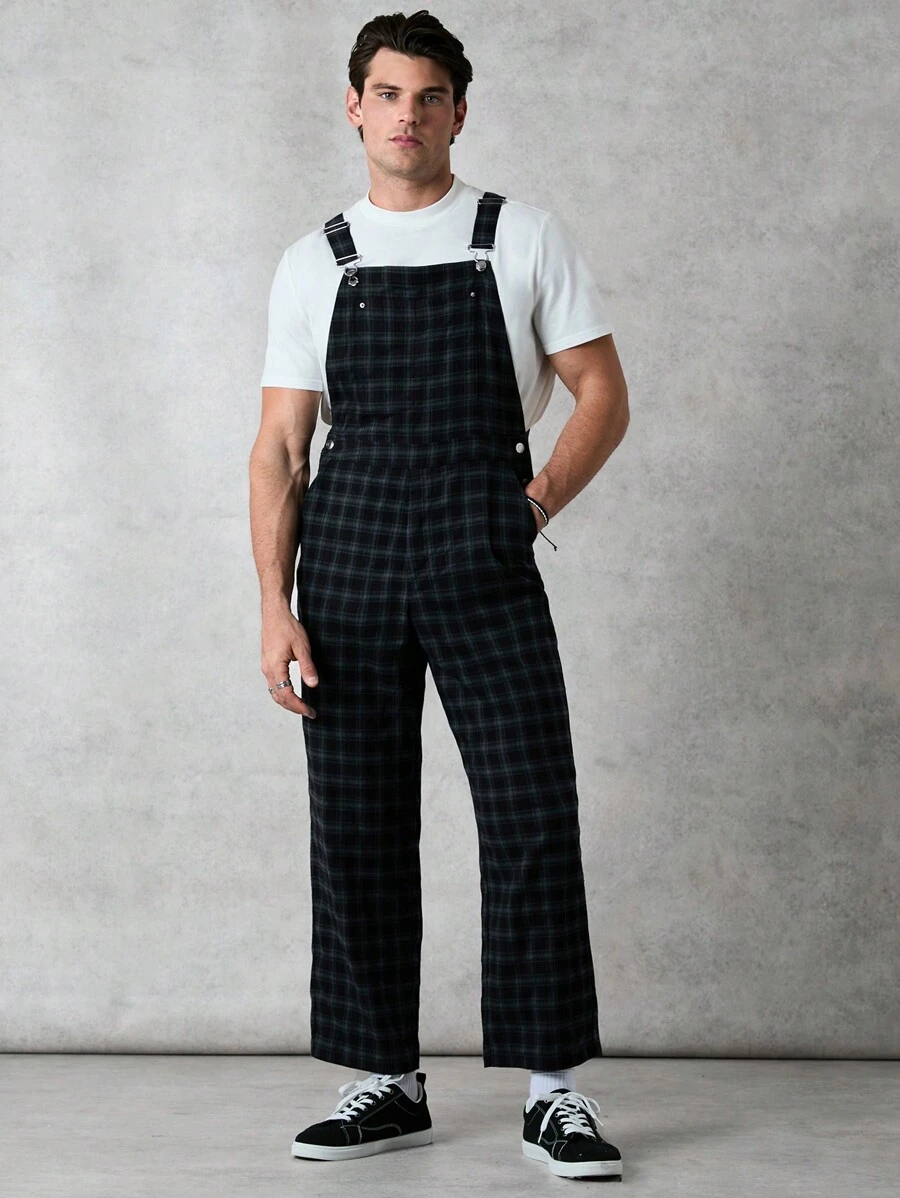 Forever 21 Mannen Vintage losse groene geruite overall