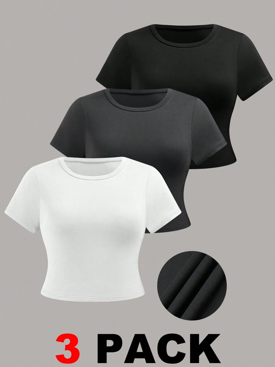 SHEIN EZwear Paquete de 3 camisetas básicas de talla grande con hombro regular