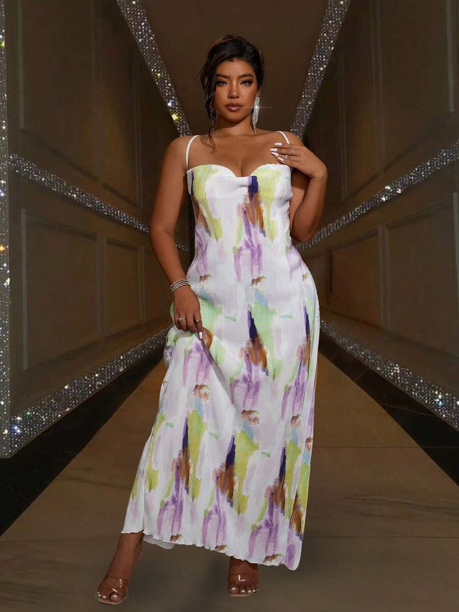 Allurite Vestido largo de verano con estampado de teñido anudado para mujer de talla grande, elegante estilo maximalista para mujer