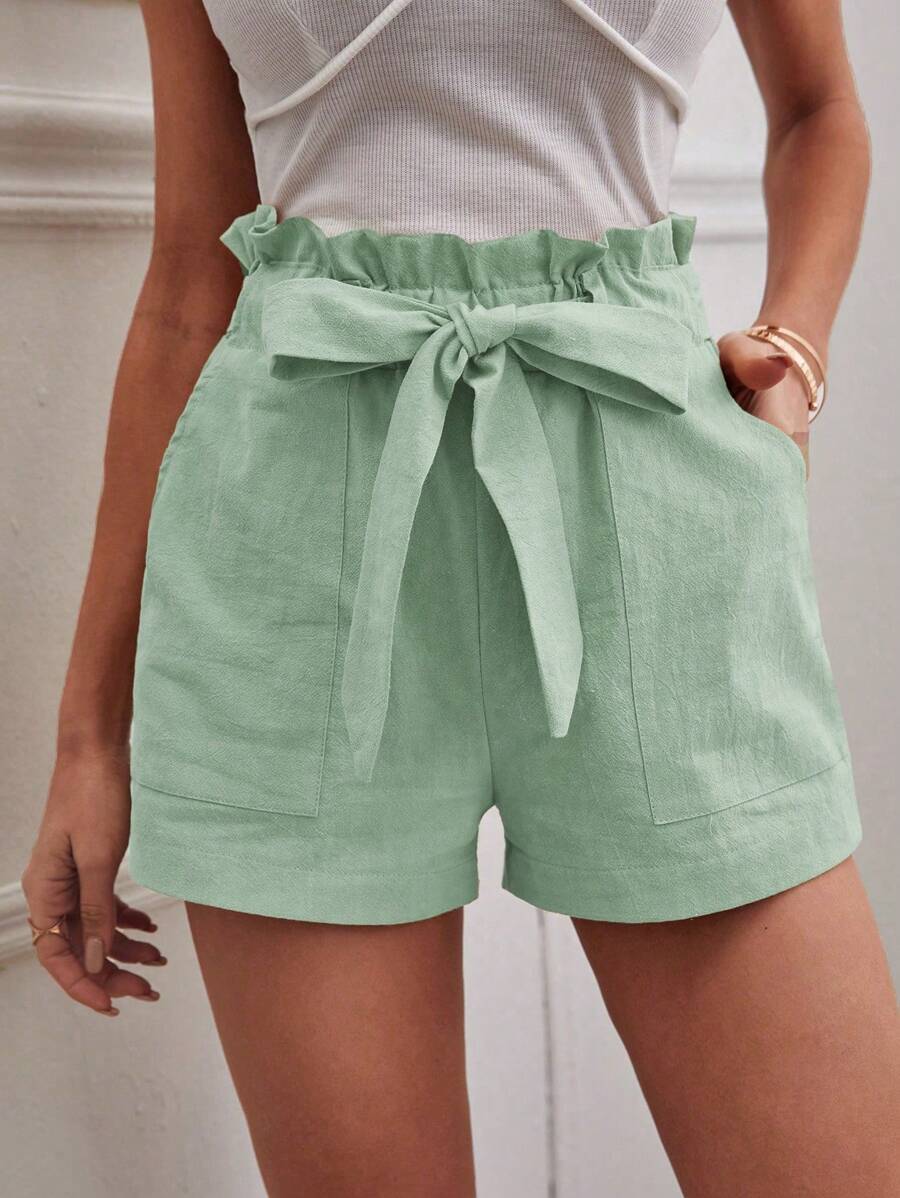 Chiquease Paper Bag Waist Belted Shorts With Pockets, Summer Leisure