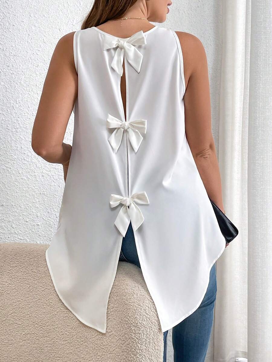 SHEIN Essnce Camisa blanca de verano de talla grande, parte superior con lazo, lindo conjunto de verano, partes superiores de verano, ropa de verano, conjuntos para festivales, camisa blanca para mujeres altas, vestidos de verano para mujeres de talla grande