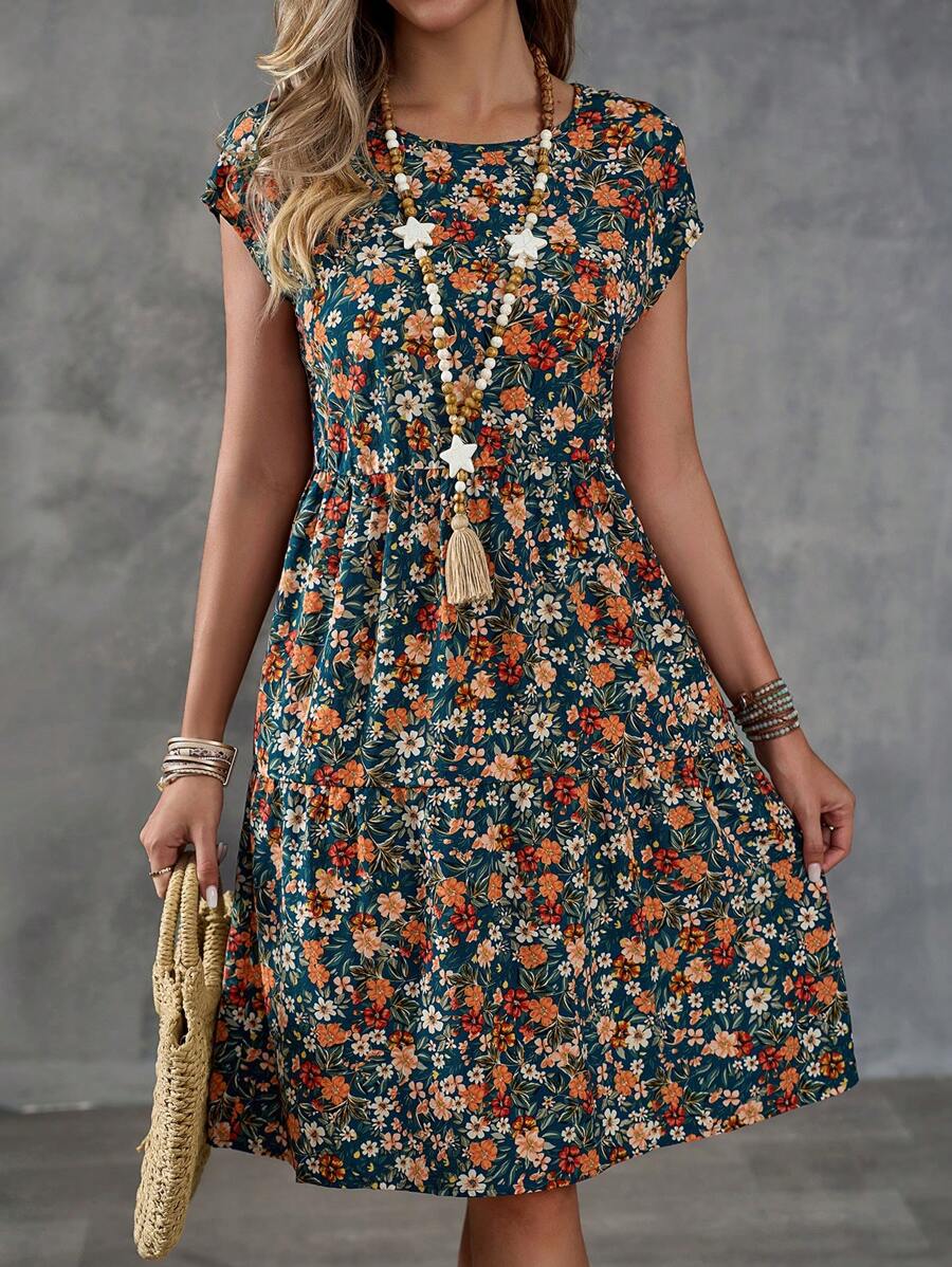 EMERY ROSE Abito casual per vacanza con vita stretta e stampa floreale ditsy