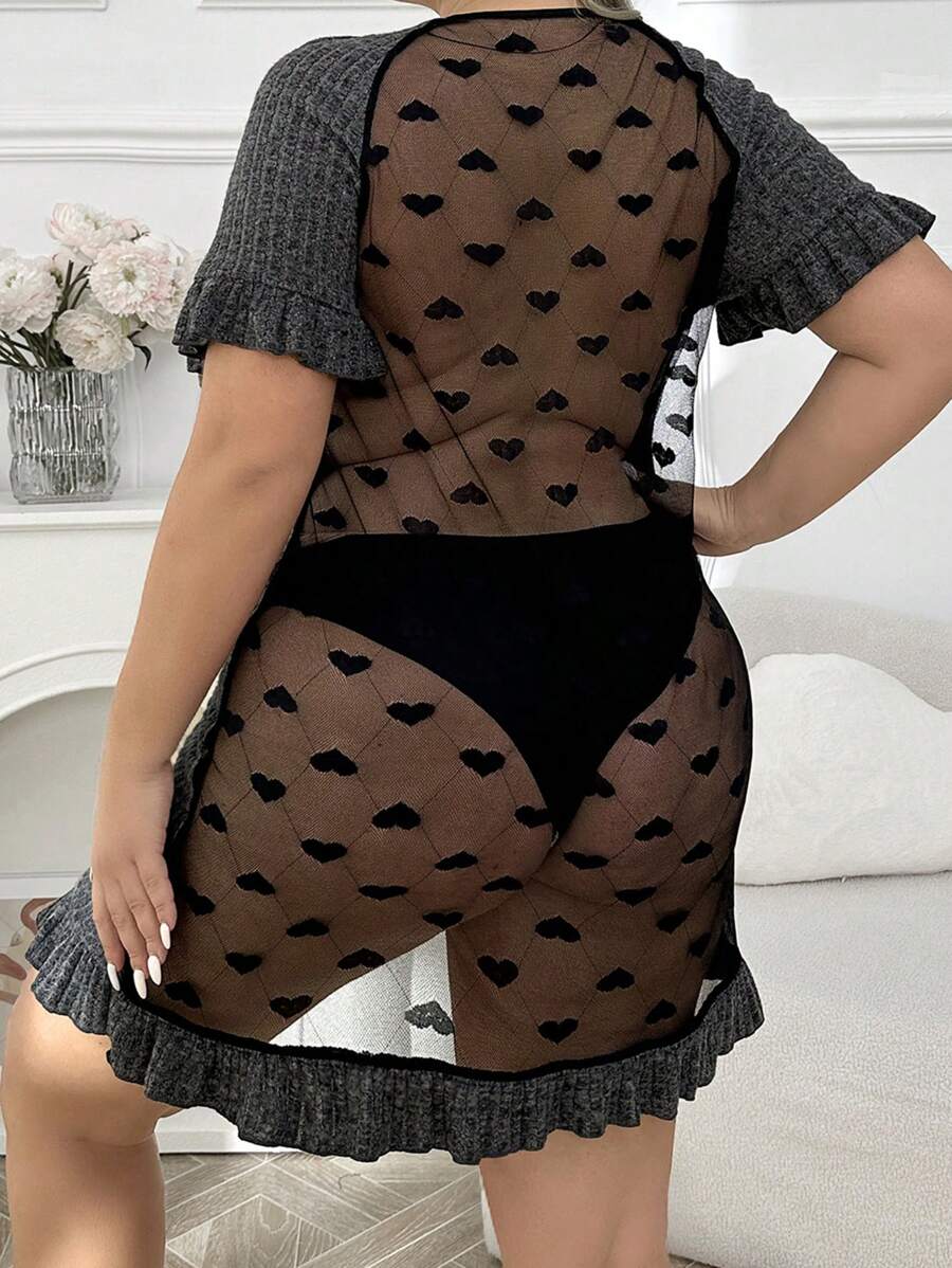 Sexy Spitze Nachthemd in Große Größen mit durchsichtigem Stoff und herzförmiger Verzierung auf der Rückseite