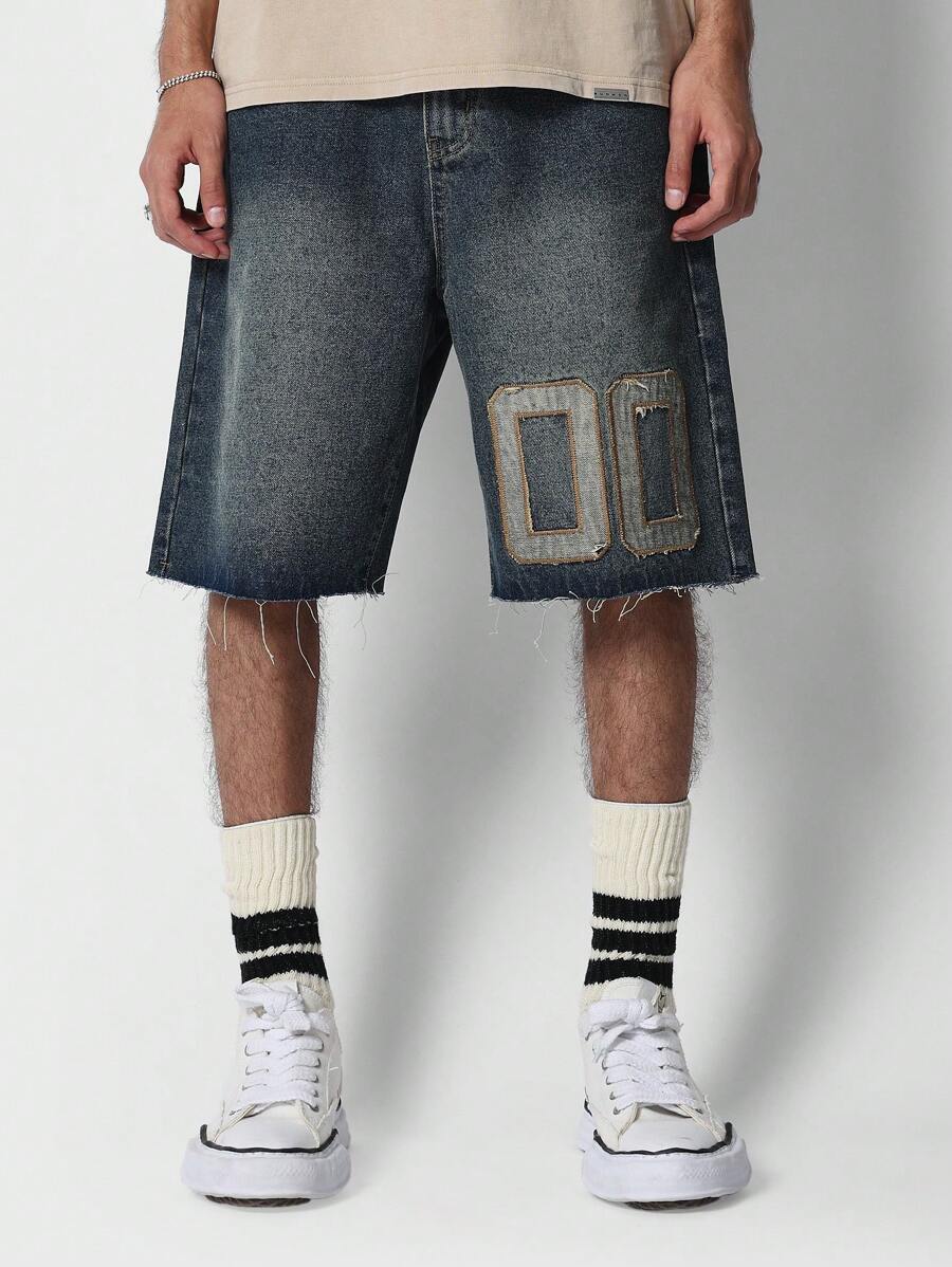 SUMWON Denim Short With Front Number Embroidery