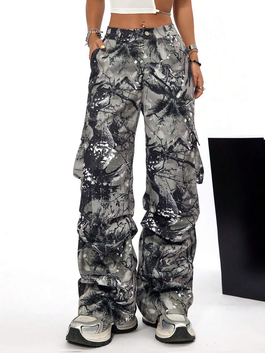 Coolane Pantalones cargo militares camuflados desgastados, estilo deportivo de calle