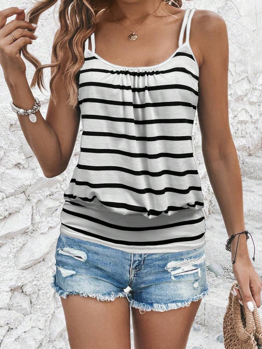 SHEIN LUNE Women's Striped Print Simple Daily Summer Cami Top