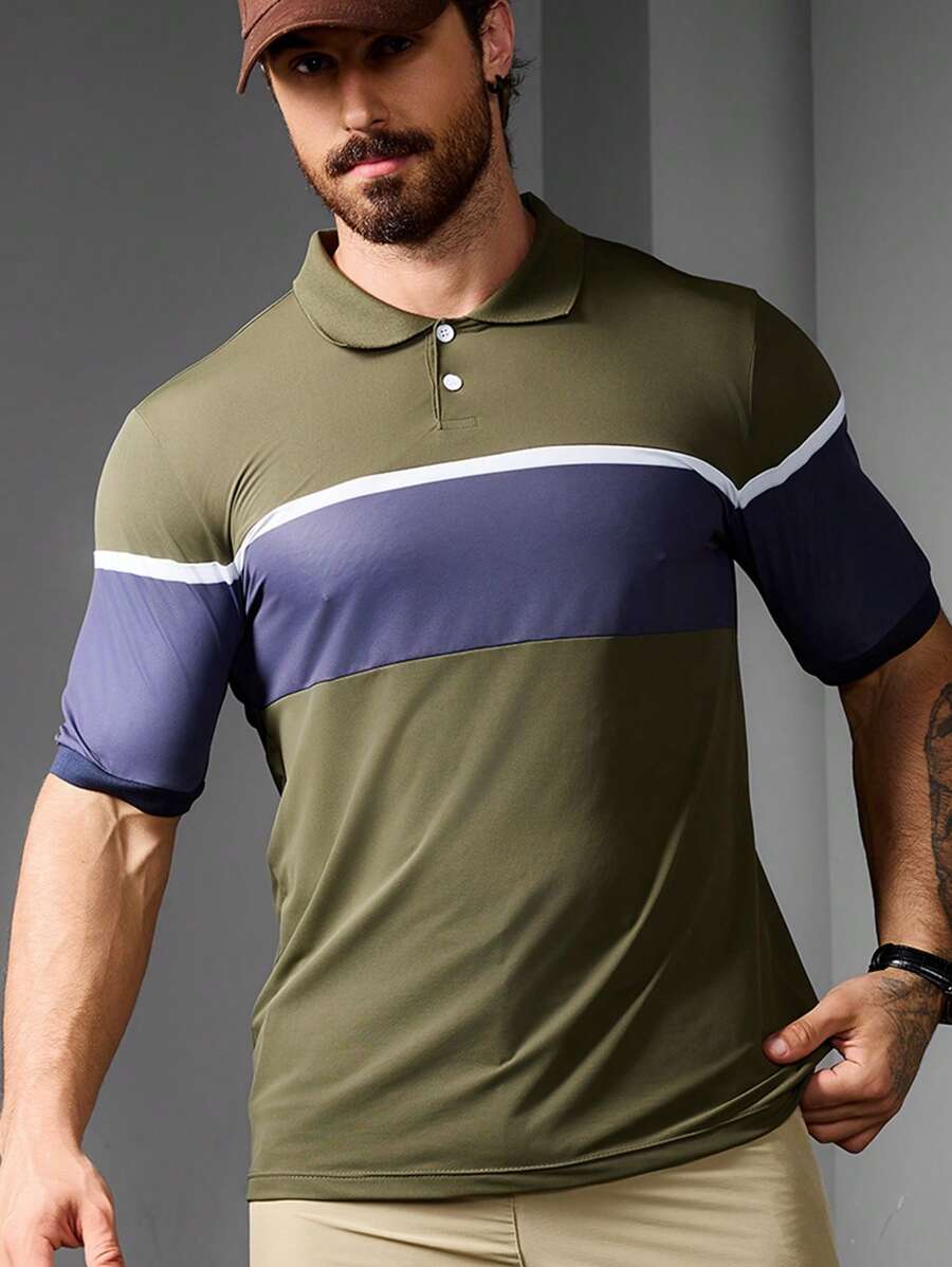 Manfinity Sport Corelite Boyfriend Style Men's Summer Color Block Patchwork Short Sleeve Sports Polo Shirt Workout Tops Golf Shirt