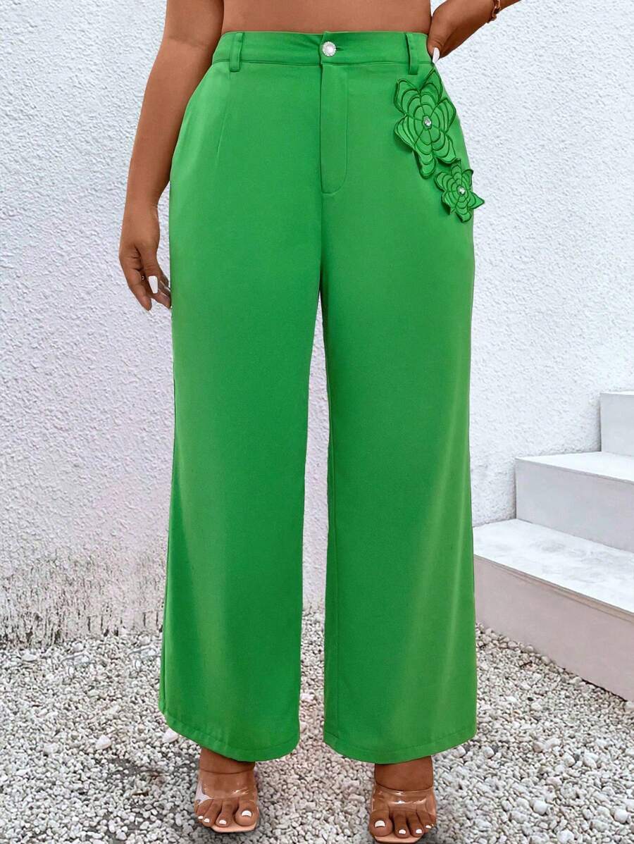 Celure Plus size vakantie vrije tijd bloem patch rechte broek