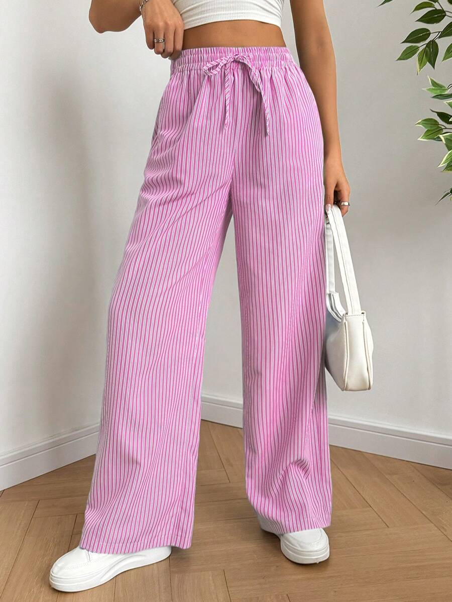SHEIN EZwear Casual Striped Long Pants For Spring And Summer