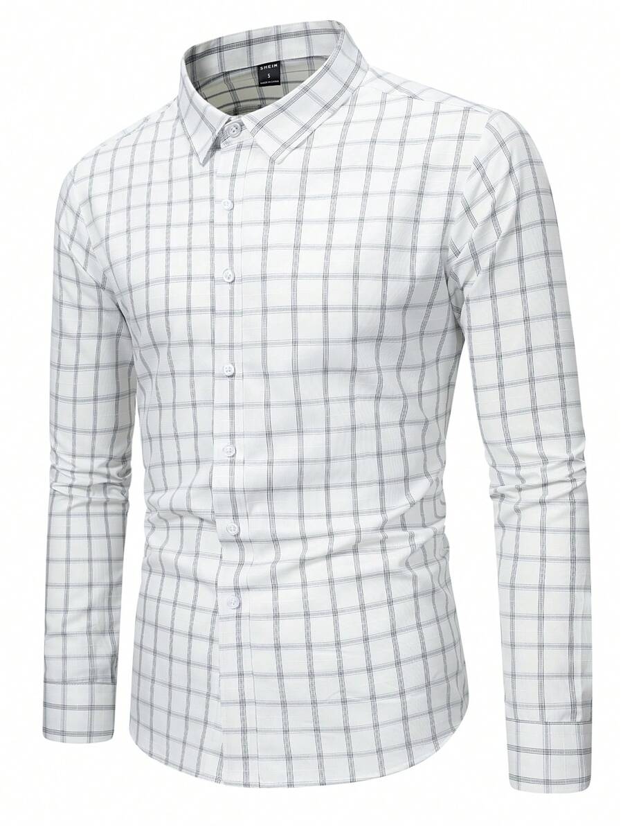 Manfinity Mode Men Spring Casual Plaid Long Sleeve Shirt For Business Commute