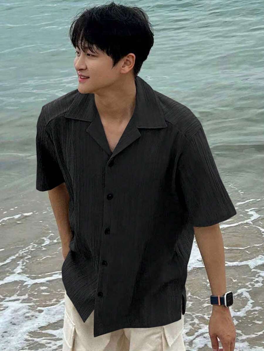 DAZY Camisa casual sólida de manga corta para hombre de verano