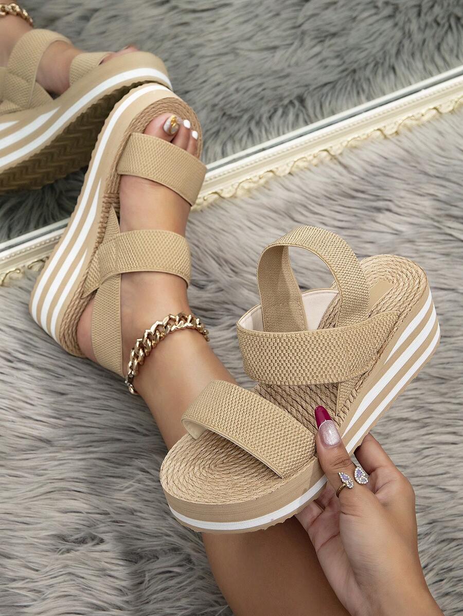 Women Fashion Shoes Summer Wedges Platform Sandals Casual Beach Open Toe Sandals With Woven Upper And Jute Sole