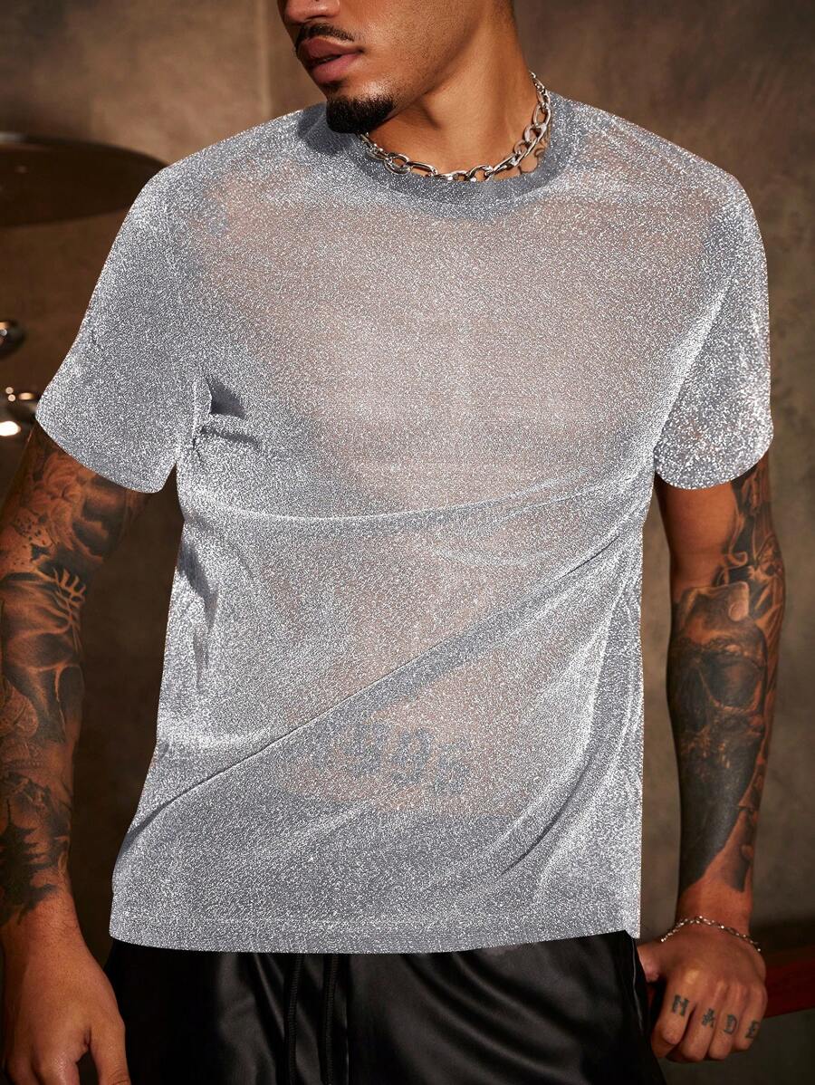 Manfinity NiteLyfe Men's Summer Round Neck Short Sleeve Casual T-Shirt With Shiny Print
