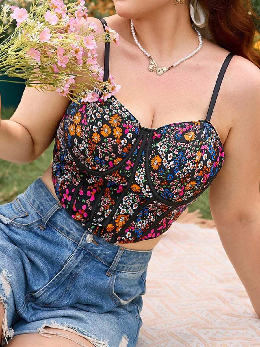 Dreamara Haut court cami à imprimé floral pour les vacances et grandes tailles, pour l été