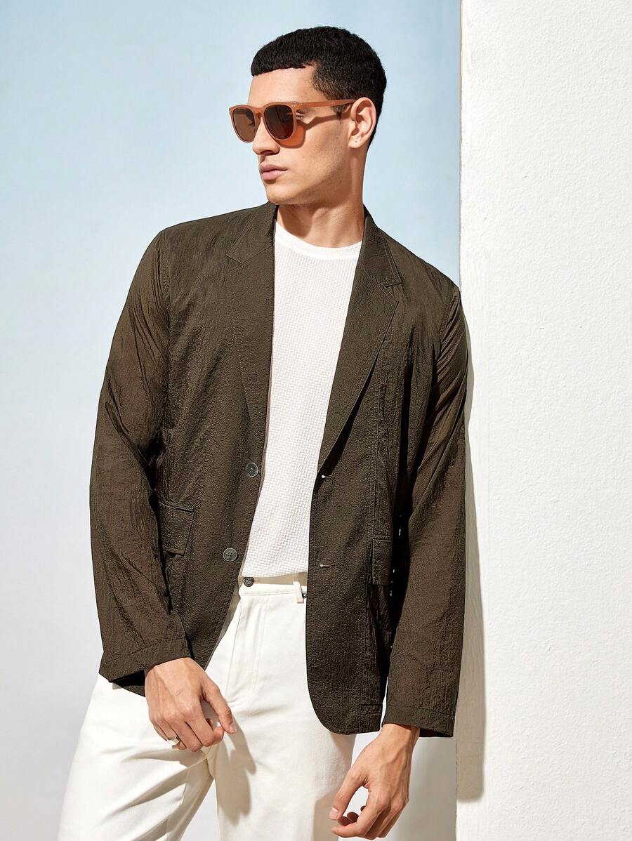 AKNOTIC Business Casual Unlined UV Protection Ultra Thin Men's Woven Business Suit Jacket