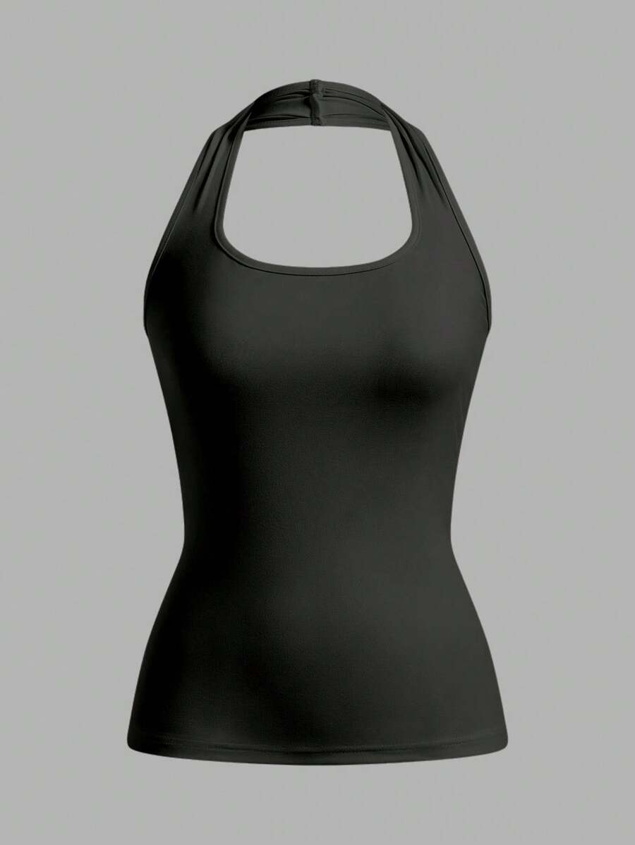SHEIN EZwear Camiseta de tirantes halter para mujer ajustada y casual, adecuada para el verano