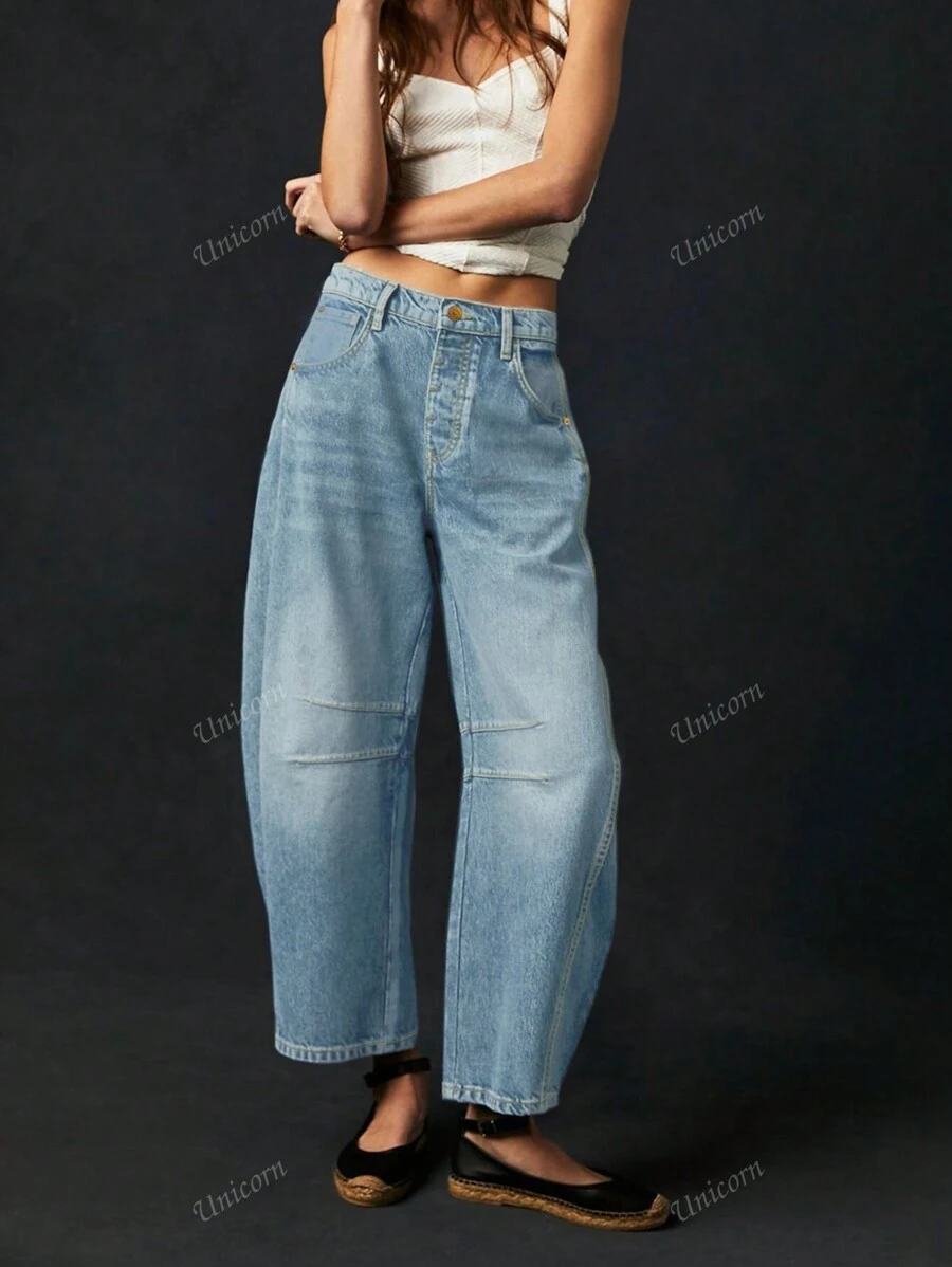 Pantalones vaqueros informales tipo zanahoria con diseño holgado y suelto, de corte capri, azules, para primavera y verano, para mujeres
