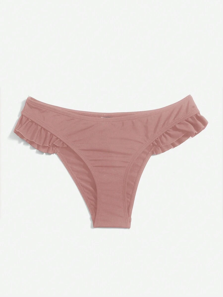 SHEIN Swim Solid Color Ruffle Trim Bikini Bottom,Summer Beach