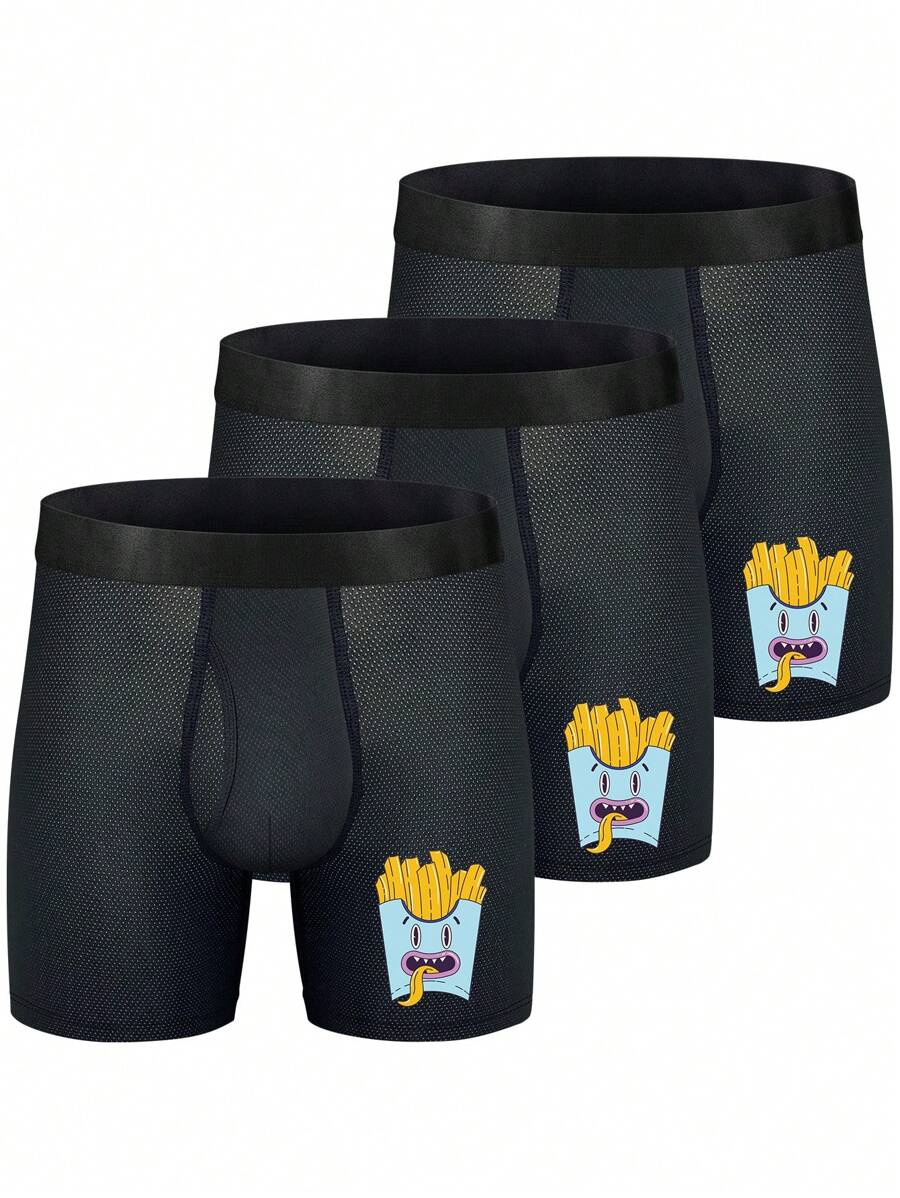 3pcs Quick-Drying Polyester Boxer Briefs With Designed Prints