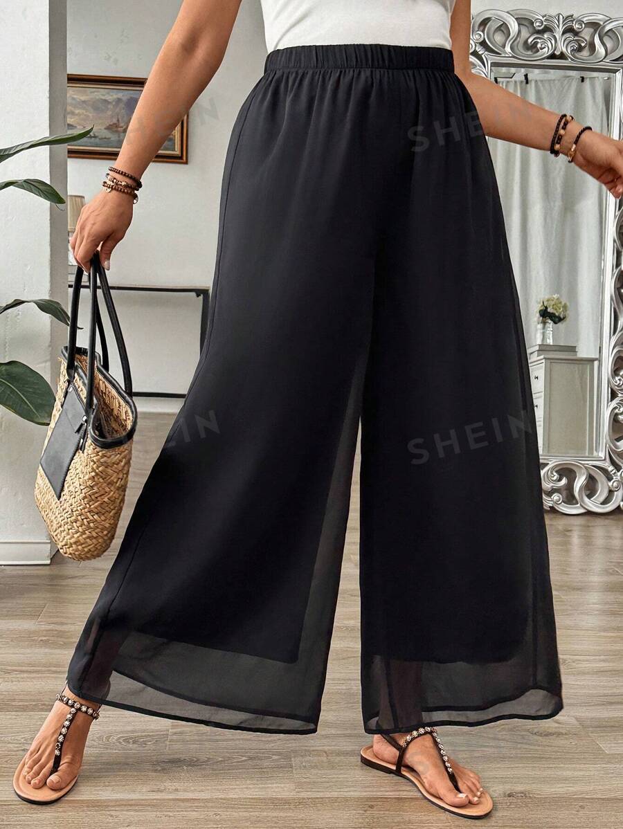 SHEIN Holidaya Pantalones sueltos simples de talla grande para mujer de unicolor