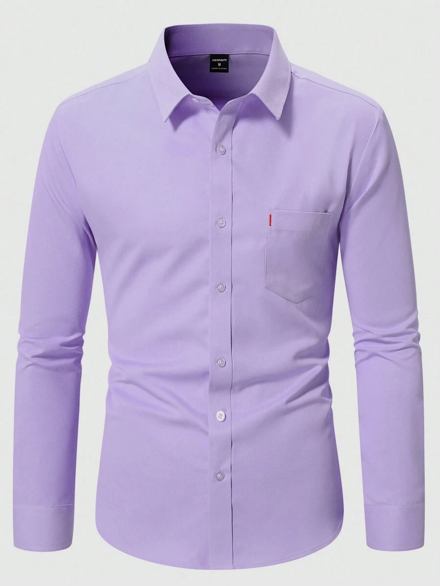 Manfinity Mode Men Spring/Autumn Casual Solid Color Long Sleeve Shirt, Light Purple Shirt Men, Men's Purple Dress Shirt