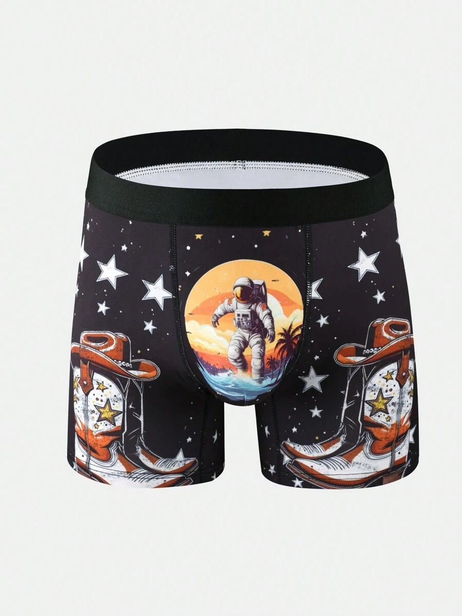 Modne męskie bokserki z nadrukiem astronautów