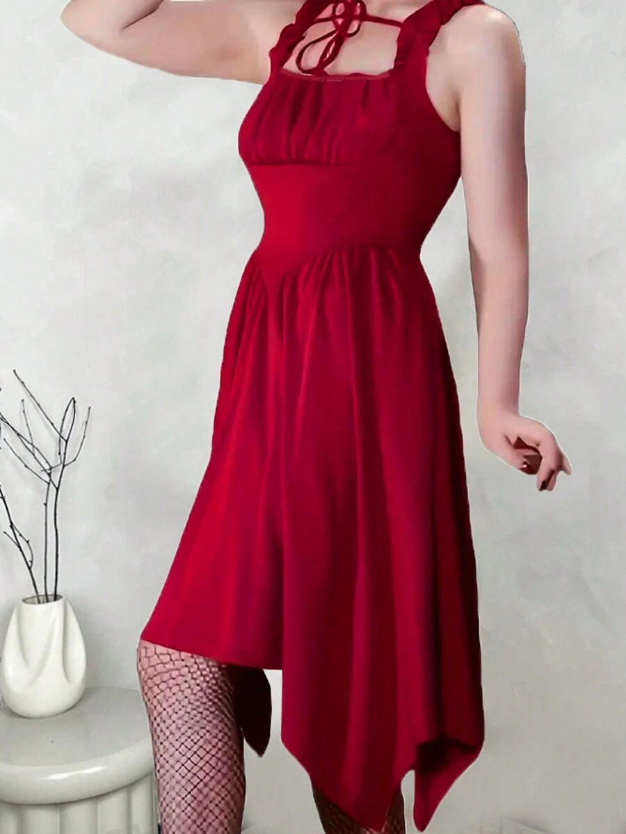 Calvaya Women's Solid Color Strapless Dress With Pleated Bodice And Asymmetric Hem For Summer