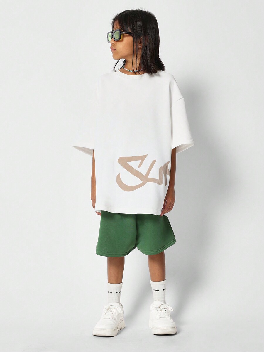 SUMWON Kids Unisex Oversized Fit Tee With Wrap Around Print Back To
