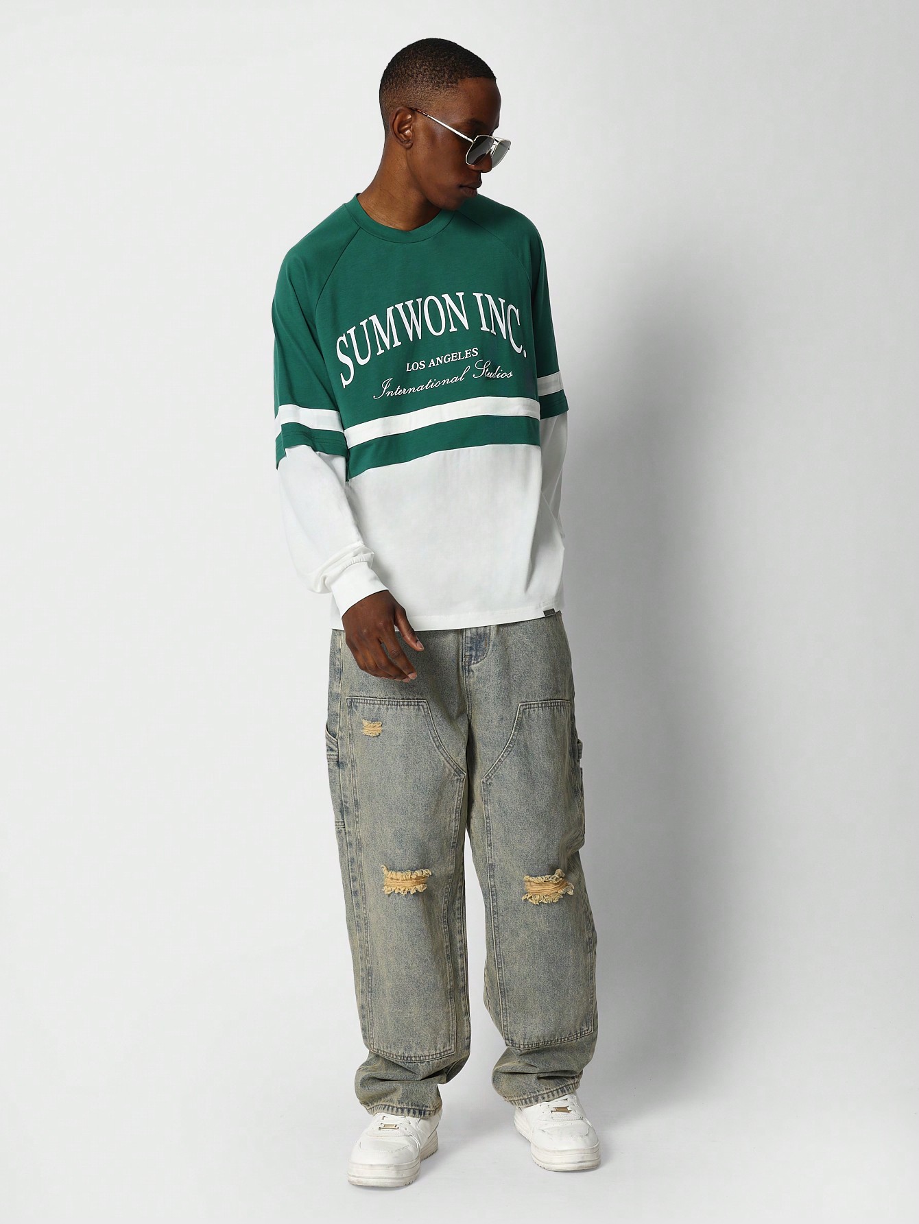 Raglan Full Sleeve Color Block Tee With Graphic Print｜Sumwon