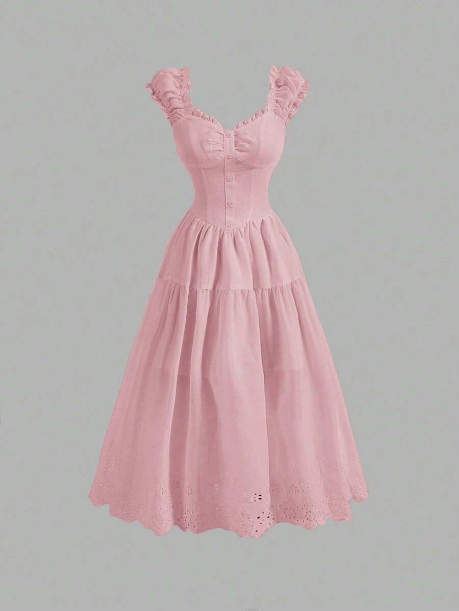 SHEIN MOD Women's Fashionable Vintage Style Pink Dress With Crossback Design