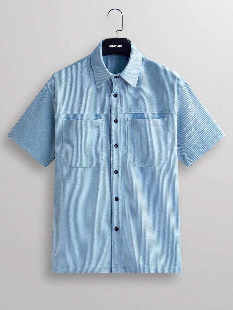 Manfinity VCAY Men Solid Color Simple Style Short Sleeve Woven Casual Shirt For Daily Wear