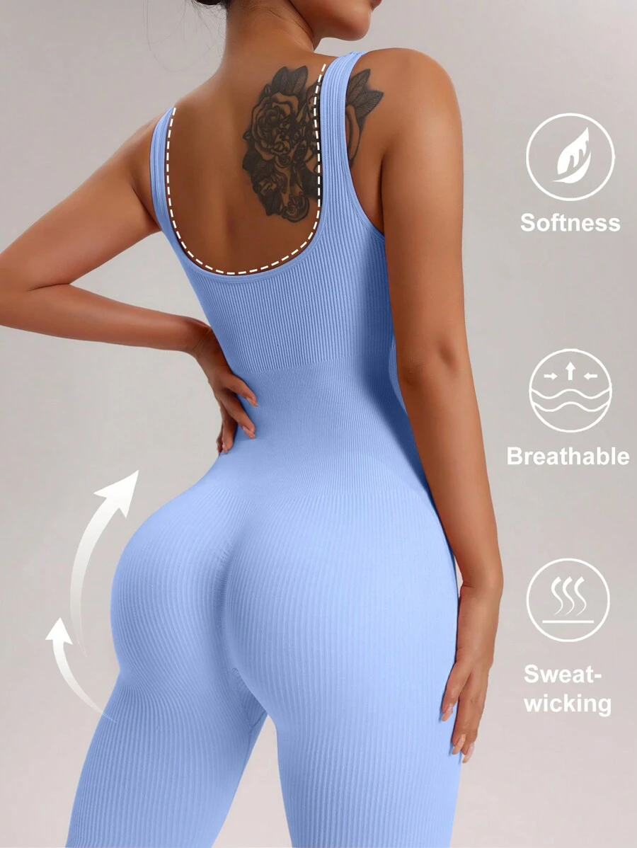SHEIN Sport Studio Enterizo de ajuste fino para gimnasio y fitness de mujer de unicolor