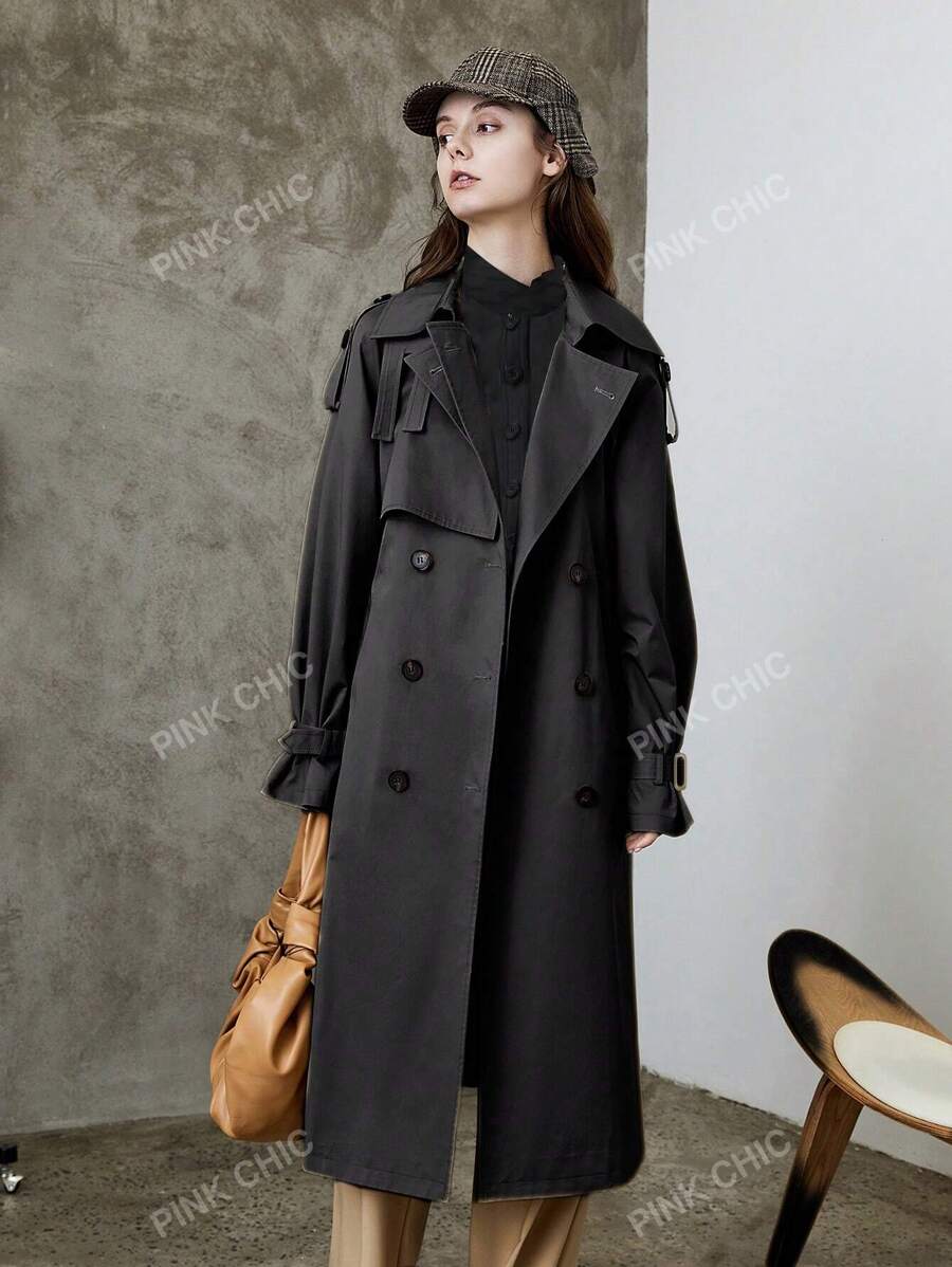 Women's Double-Breasted Lapel Solid Color Trench Coat (Color Code: 610)