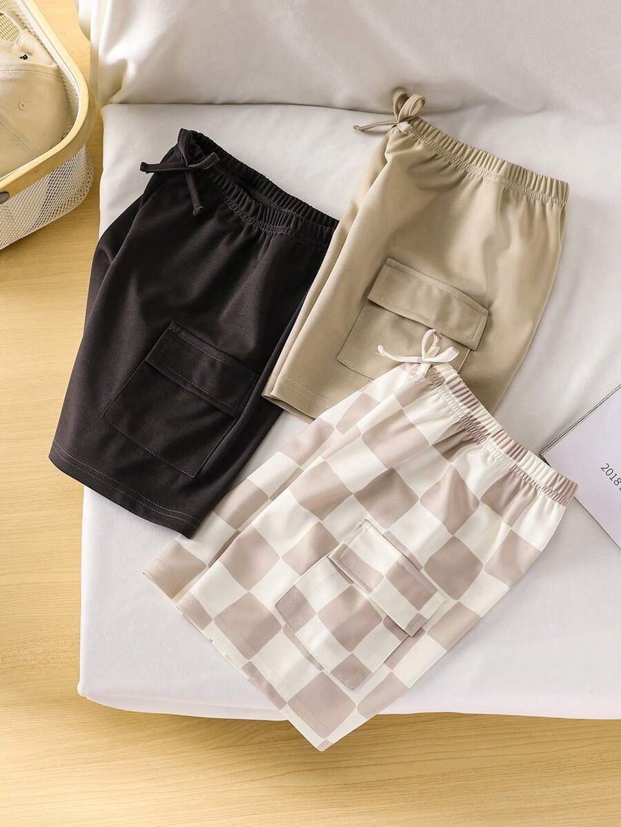 Shorts Xadrez Respiráveis e Confortáveis para Menino Jovem, Adequados para Primavera, Verão e Outono, Casual e Versátil, Confortáveis e Adequados para Atividades ao Ar Livre, Escola e Casa, Idades 4-7