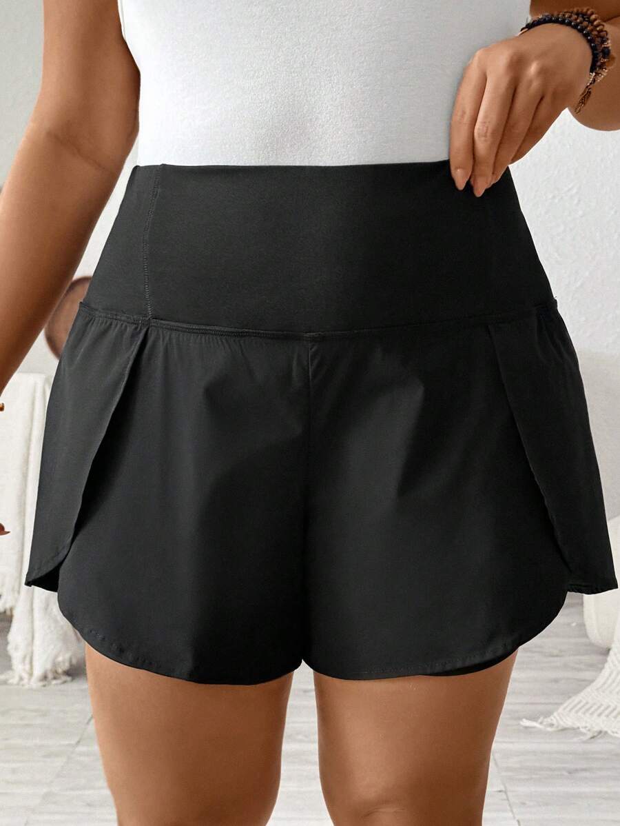SHEIN LUNE Plus Size Women's Fashionable High-Waisted Knitted Shorts, Half-Length