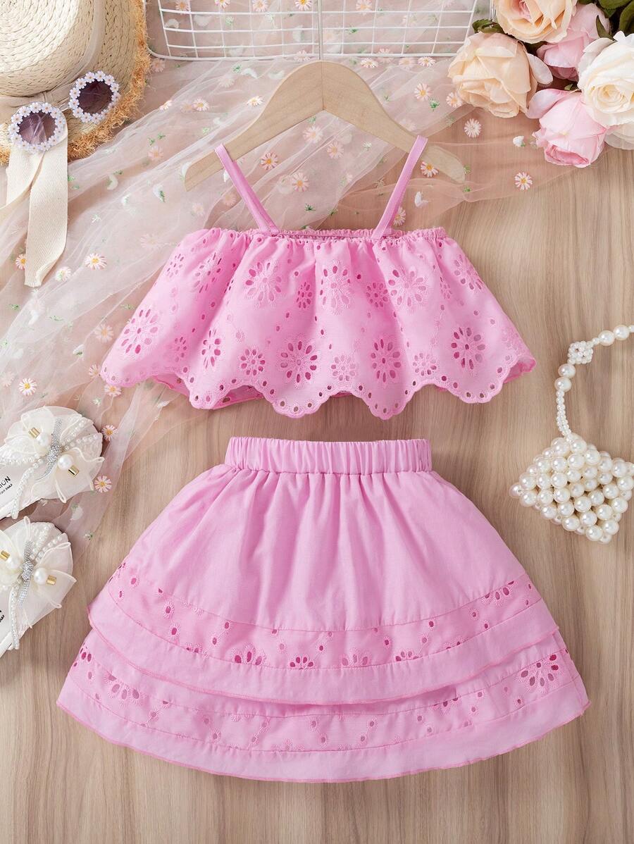SHEIN Conjunto de Camisola e Saia em Malha Vazada com Cores Sólidas e Moda Jovem Feminina