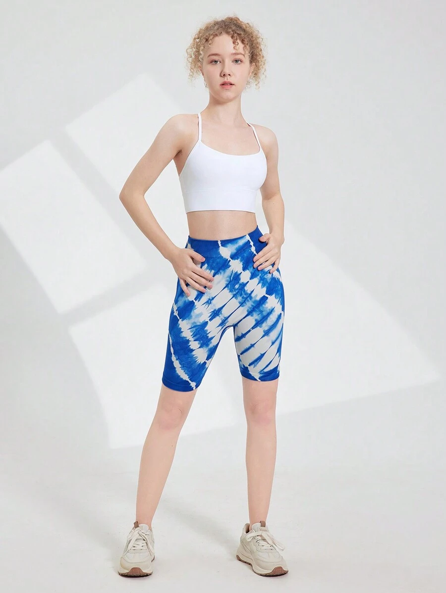 SHEIN Shorts deportivos de tiro alto para adolescentes con estampado tie-dye de verano